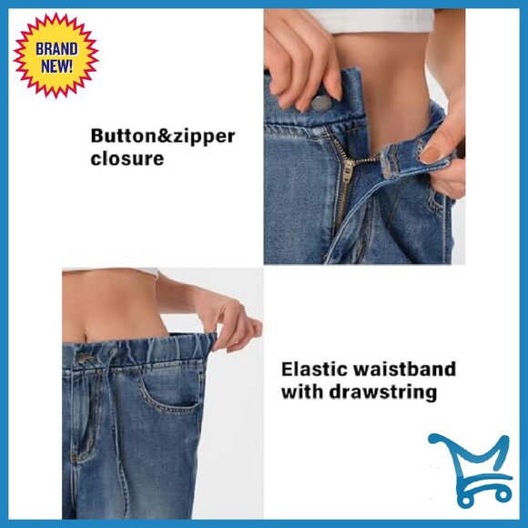 Women's Loose Fit Pull-On Jeans Elastic Waist Lyocell Non-Stretch - Picture 7 of 8